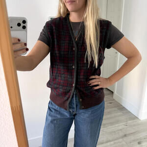 Vintage Florence Tricot Italy Sweater Vest Gray Burgundy Sz M/L